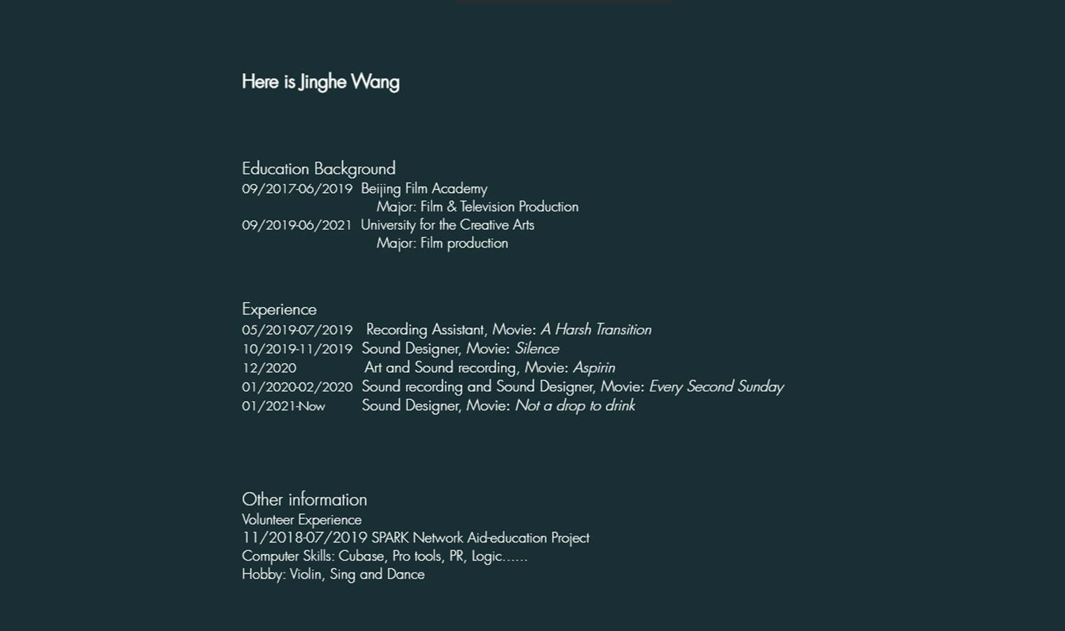 Jinghe Wang | Film 2